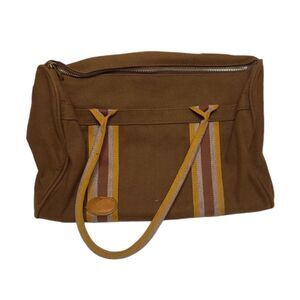 VINTAGE 70s brown canvas carry on duffel‎ tote bag purse